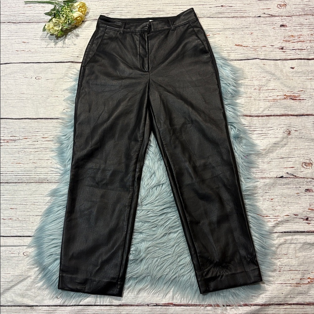 BABATON Aritzia Command Vegan Leather Straight Leg Cropped Pant Black